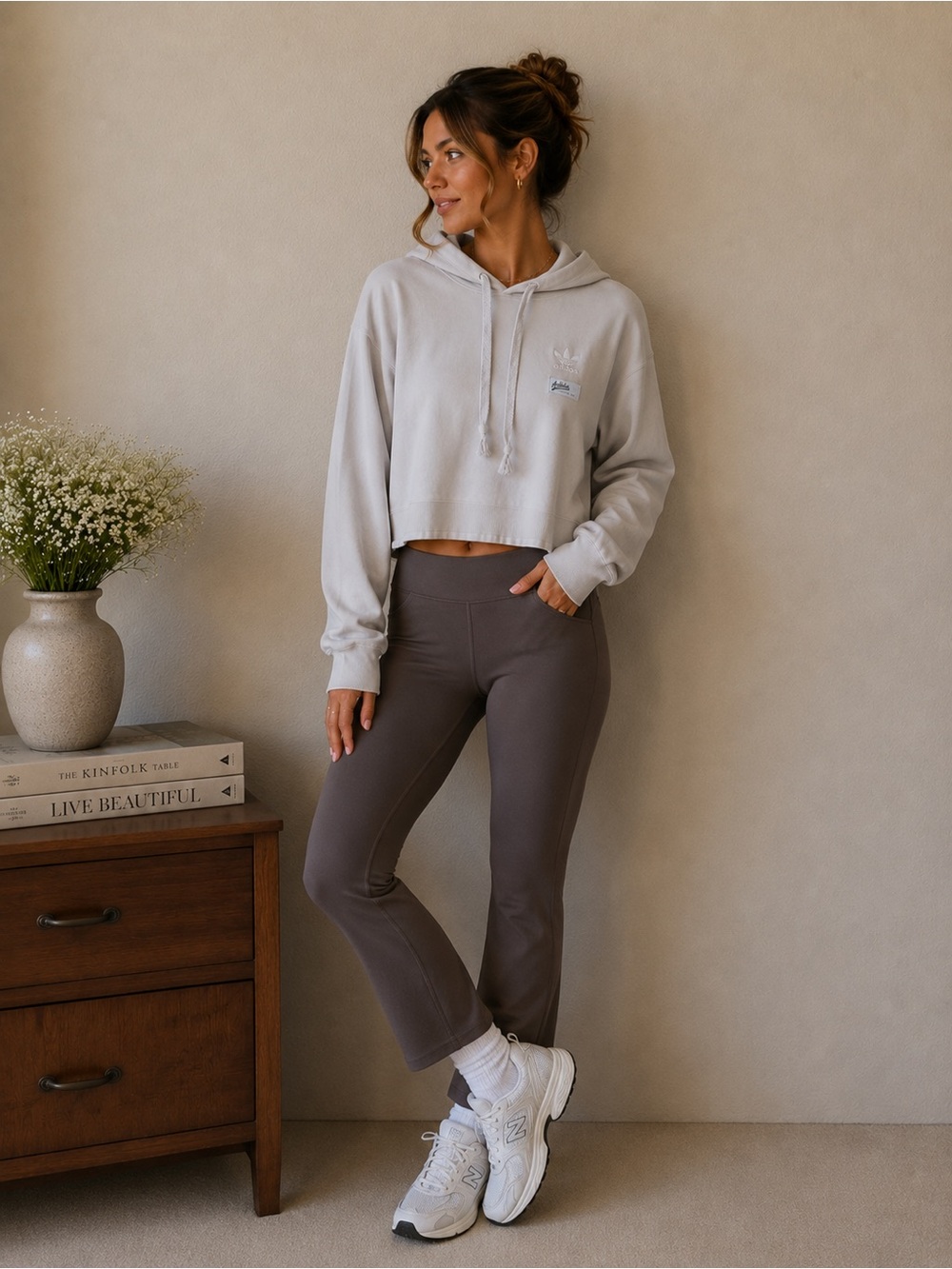 adidas Women's Pale Gray Cropped Hoodie with Logo Patch